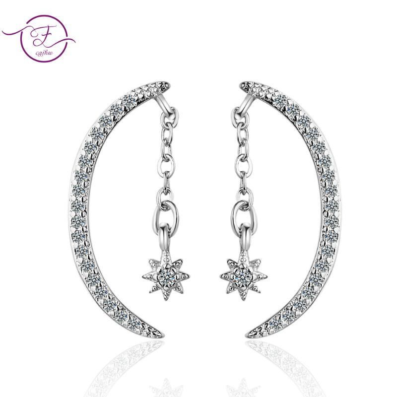 

100% 925 Sterling Silver Moon Star Stud Earrings for Women Silver Small Earrings Fine Jewelry