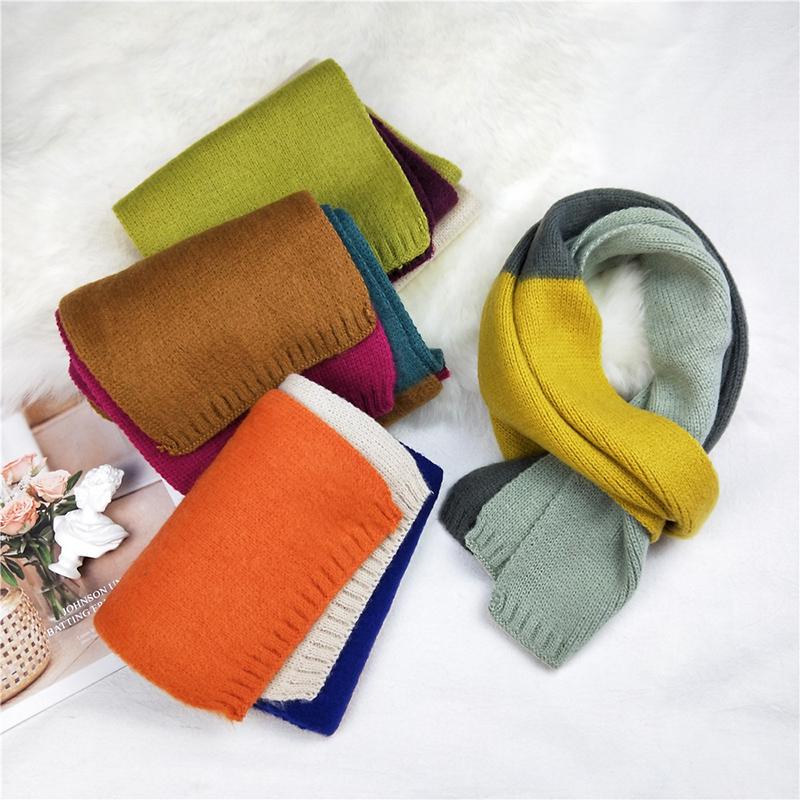 

Winter Warm Shawls Wraps Mixed Color Three-colors Splicing Soft Thicken Double-sided Female Scarves Knitted Scarf Long Scarf