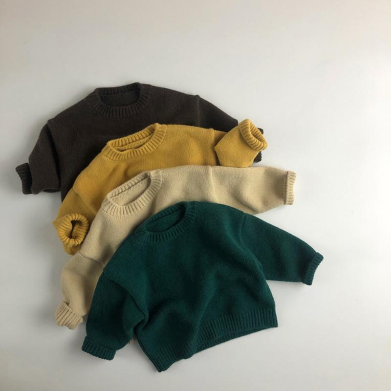 

2021 New Winter Autumn Kids Knit Jumper Solid Children Sweater Baby Boys Girls O-Neck Pullover Baby Winter Sweater, Beige