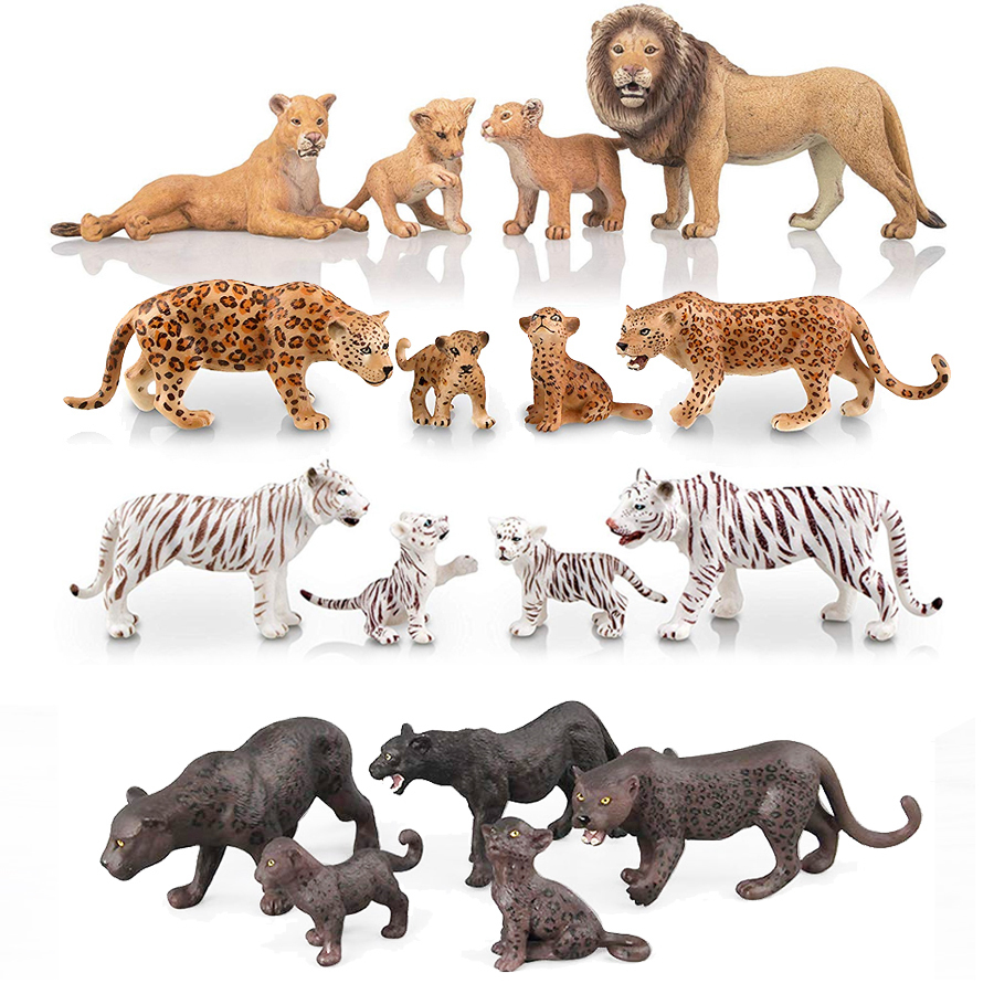 

Realistic wild Animals Lion,White Tigers,Leopards,Panther Figurines with Cubs, 2-5" Safari Animals Model Figures Family Set LJ200928, Lion 4pcs