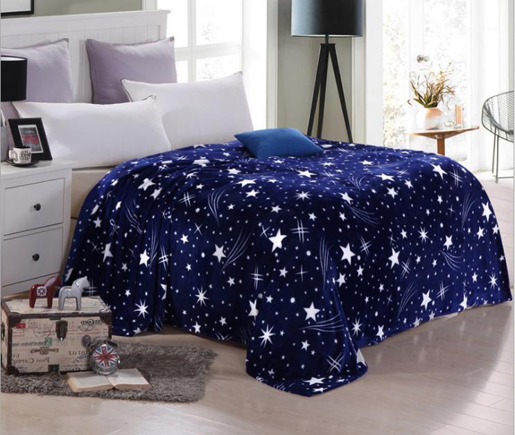 

Family bedclothes Flannel Blue Star Sky blankets Blanket Adults lattice bed sheets sofa/Travel/camping Portable Blanket1