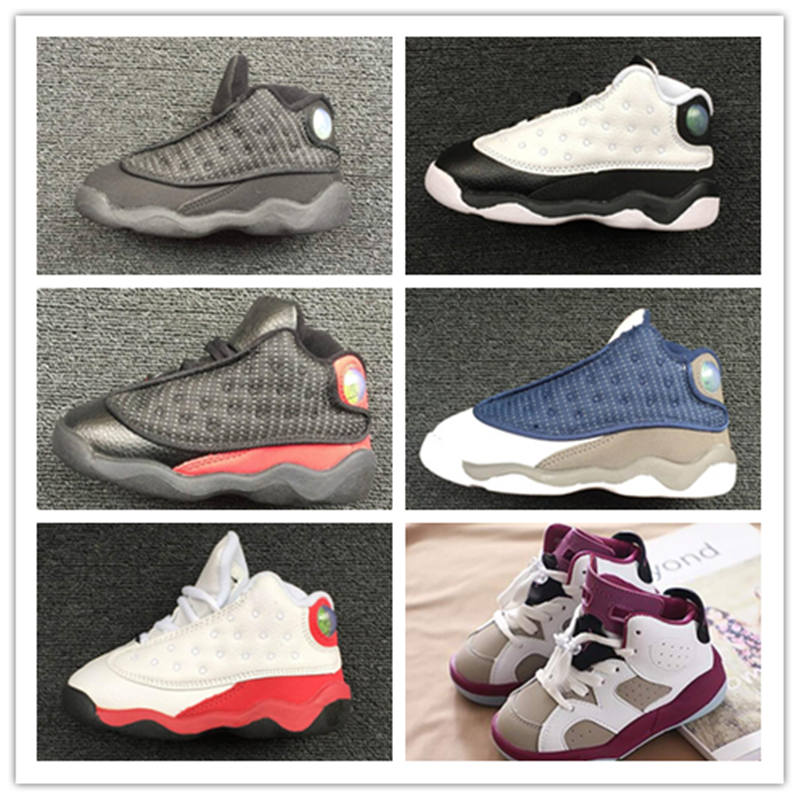 

Infant Sports running shoes size 22-35 boys and girls 13s basketball sneaker 13 bred black cats children athletic shoes