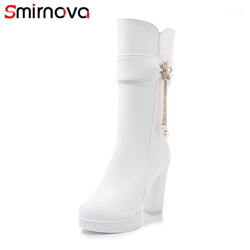 

Smirnova new arrival 2020 winter autumn boots for ladies butterfly knot shoes sexy women super high heels boots mid calf1, Black