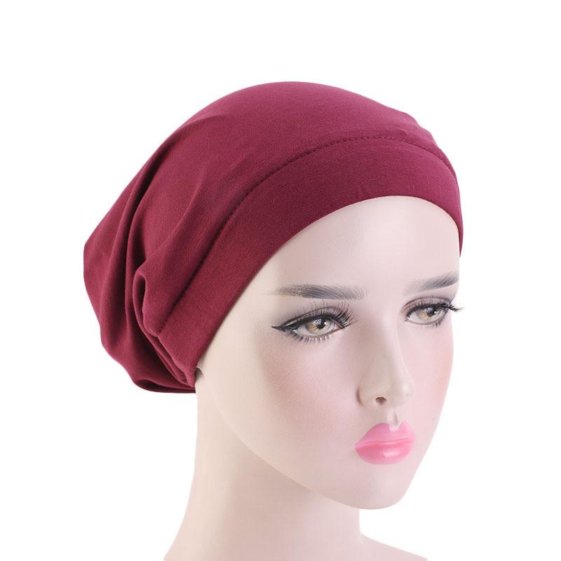 

Beanie/Skull Caps Cotton Solid Color Turban Cap Wide Elastic 6 Colors Stain Lining For Women 68, Black