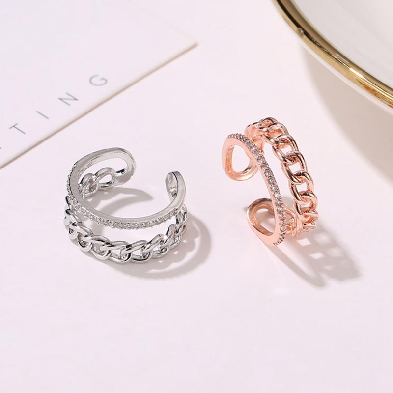 

Anillo Femenino Double Chain Rings For Women Drill Rhinestone Open Geometry Hollow Adjustable Ring Wedding Party Jewelry Bijoux