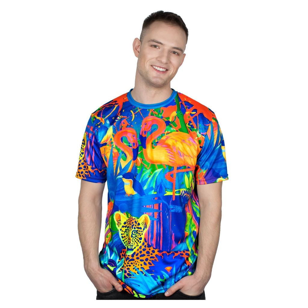 

Print Tshirt Design Glow in UV Fluorescent Lion Jungle, Black
