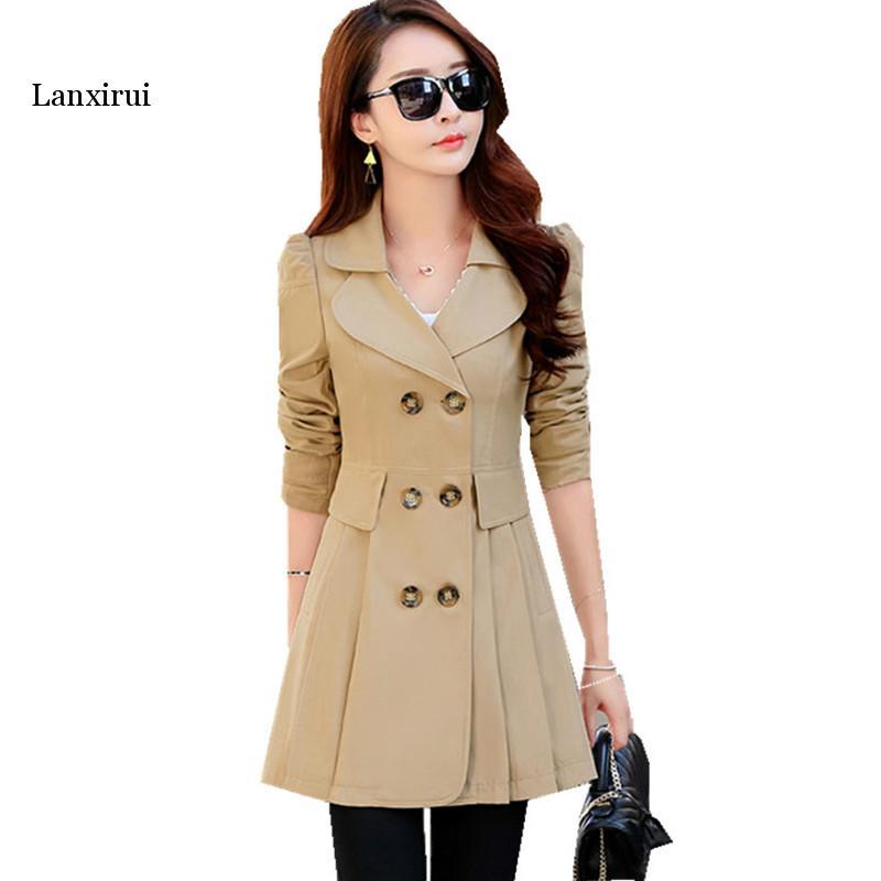 

Women' Trench Coat Spring Autumn Black Green Slim Double Breasted Windbreaker Outerwear Female Casual Trench Coat
