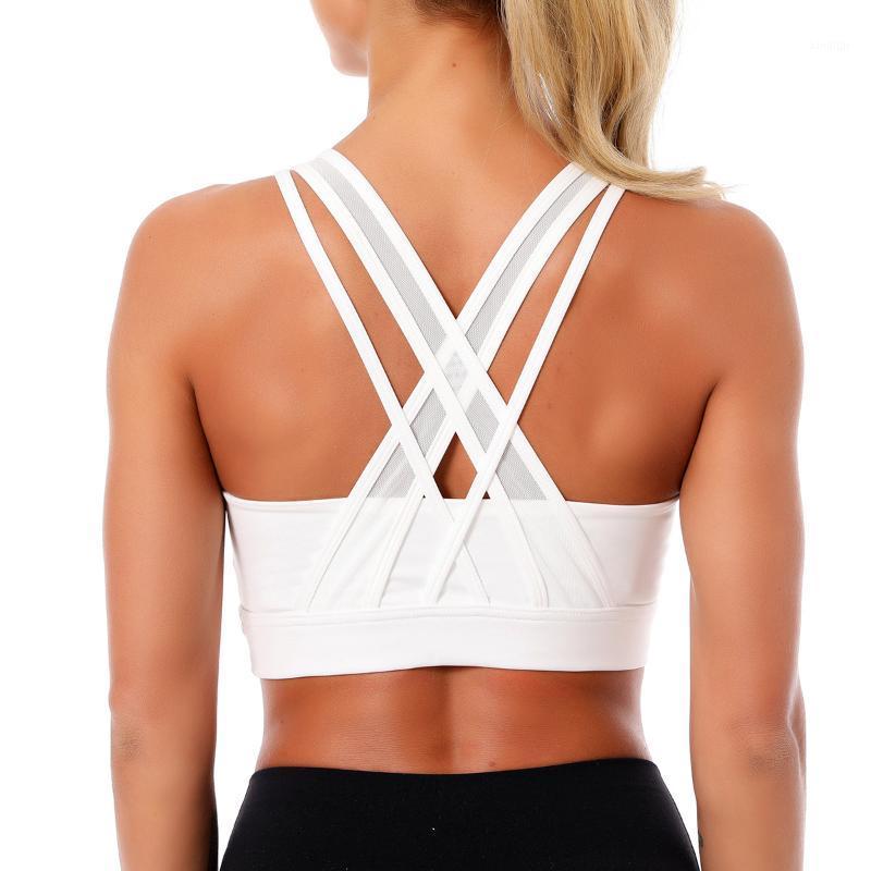 

Yoga Bra Fitness Gym Bra Crop Tank Tops Running Sportswear Women's Double Layer Racerback Mesh Training Sports with Pads1, Black