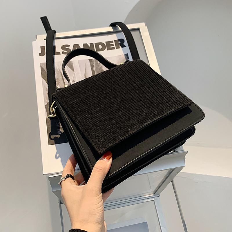 

Corduroy Crossbody Bags For Women 2021 Fashion Small Solid Colors Shoulder Bag Female Handbags And Purses With Handle New, Black