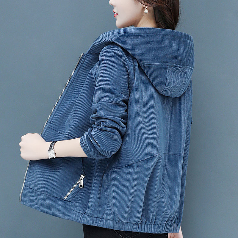 

Women's Velvet Coats Spring Plus Size Solid Color Loose Outwaer Female Casual Middle-aged Mother with Hoodie R811 Sweaters Lj72, Blue