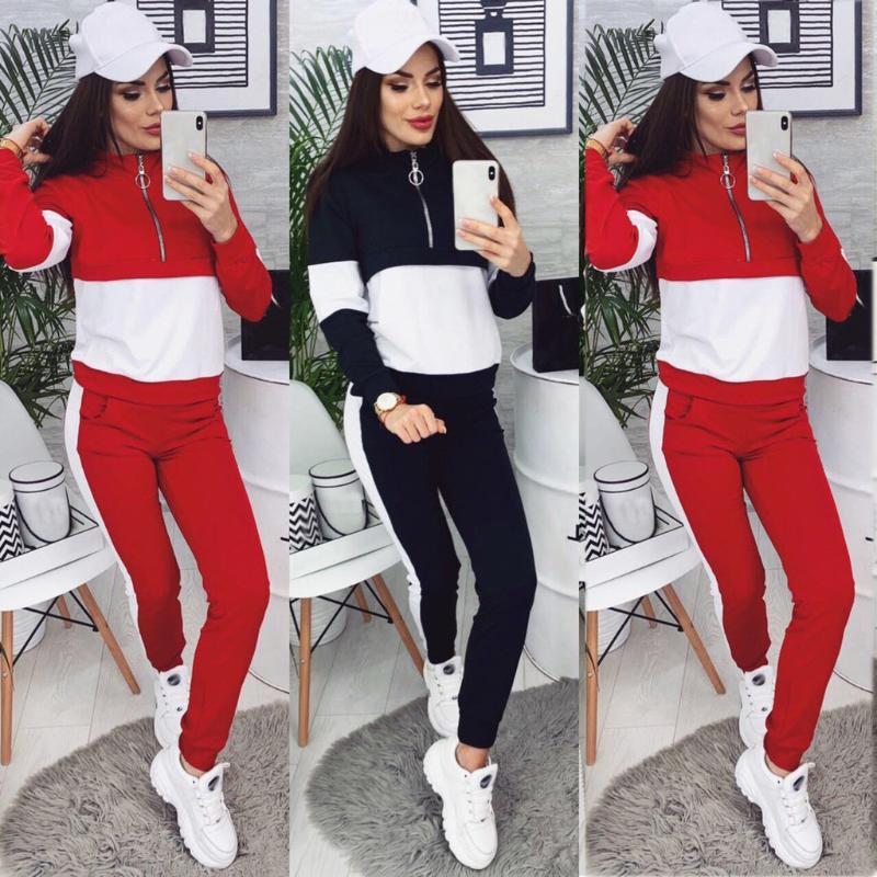 

Tracksuits Women Sportswear Suit Two Piece Set Spring Street Tops and Jogger Set Suits Casual 2pcs Sweatsuit Outfit #D, Black