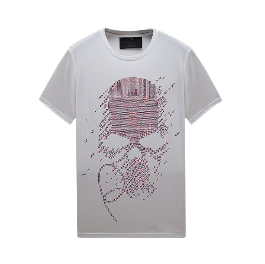 

Fashion Design Mens Tops Hot Rhinestone Short Sleeves T-shirts - Summer Casual Crew Neck Pullover Shirts Tees Women Unisex, White, 60