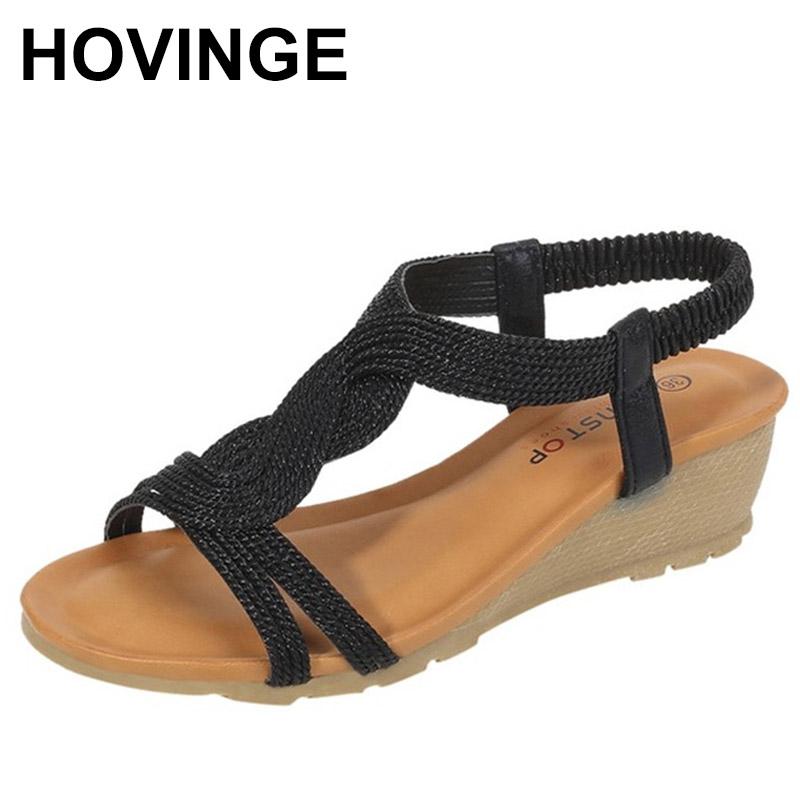 

HOVINGESummer women's shoes platform sandals fashion women casual sandal female peep toe gold line sandals outside flats, Black