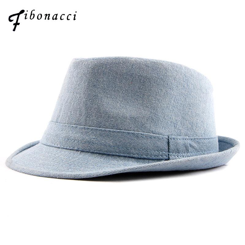 

Wide Brim Hats Fibonacci 2021 Denim Fedoras For Women Men Solid Manhattan Structured Trilby Bowler Jazz Hat, Blue