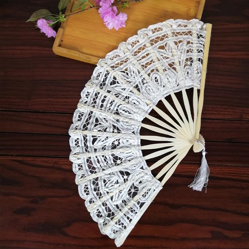 

Flower Party Prom Handheld Craft Photography Dancing Wedding Folding Fan Lace Fabric Handmade Gift Chinese Style Decorative