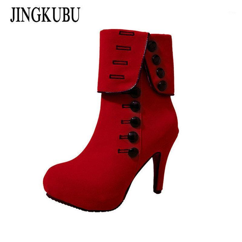 

JINGKUBU Fashion Women Boots 2020 High Heels Ankle Boots Platform Shoes Brand Women Shoes Autumn Winter Sno Botas Femininos1, Black