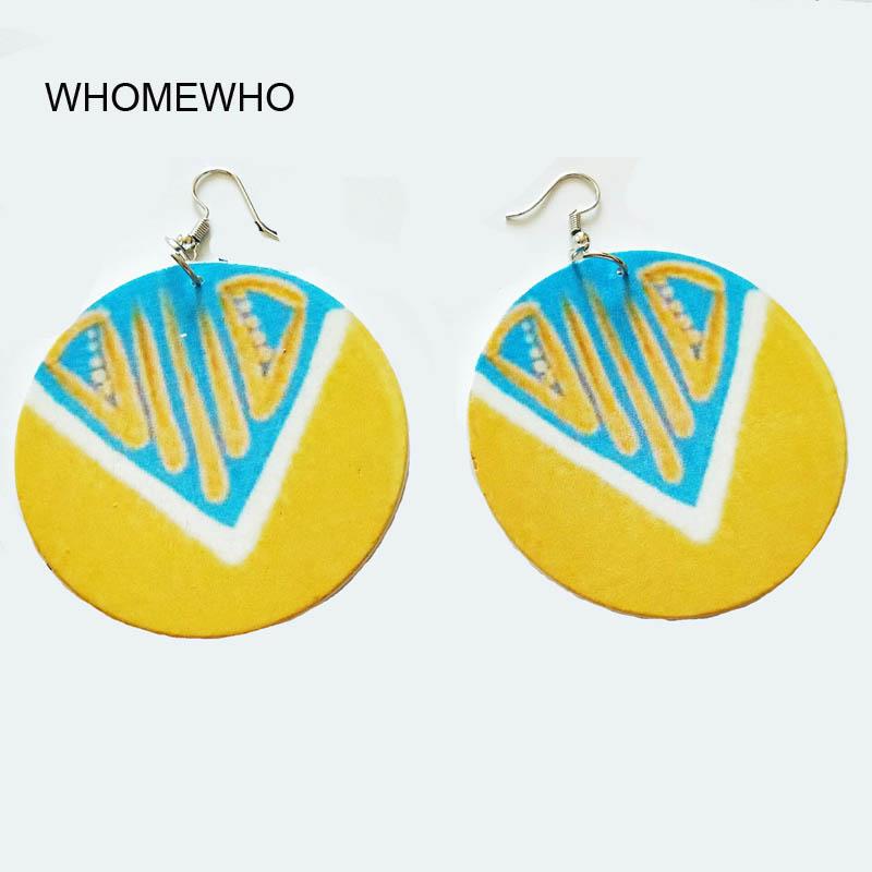 

Wood Africa Yellow Blue Painting Tribal Geometric Triangle Vintage Drop Earrings Wooden African Bohemia Afro Ear Jewelry