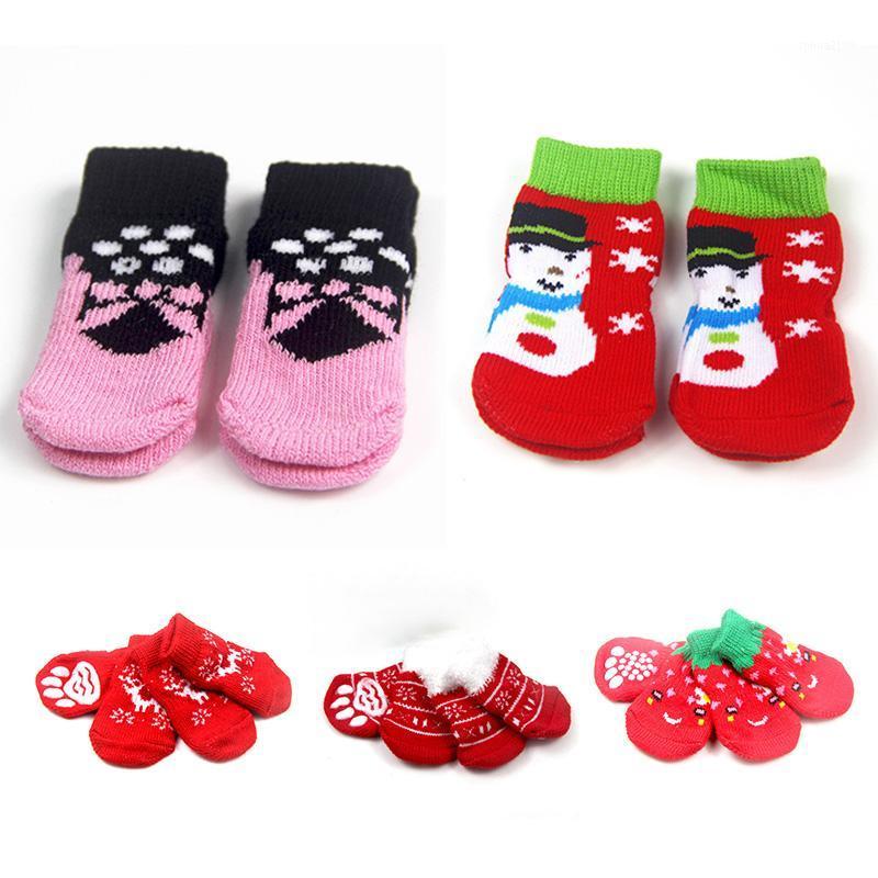 

4Pcs/Set Christmas Pattern Cotton Pet Socks Elastic Non-slip Protector Puppy Dog Accessories Keep Warm1, Snowflake