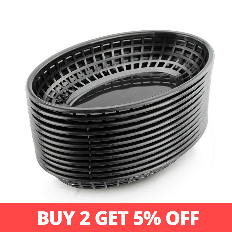 

12pcs 9.25" Plastic Fast Food Baskets Oval Serving Platter Breakfast Dinner Plates French Fries Cake Bread Tray Bar Restaurant 201029