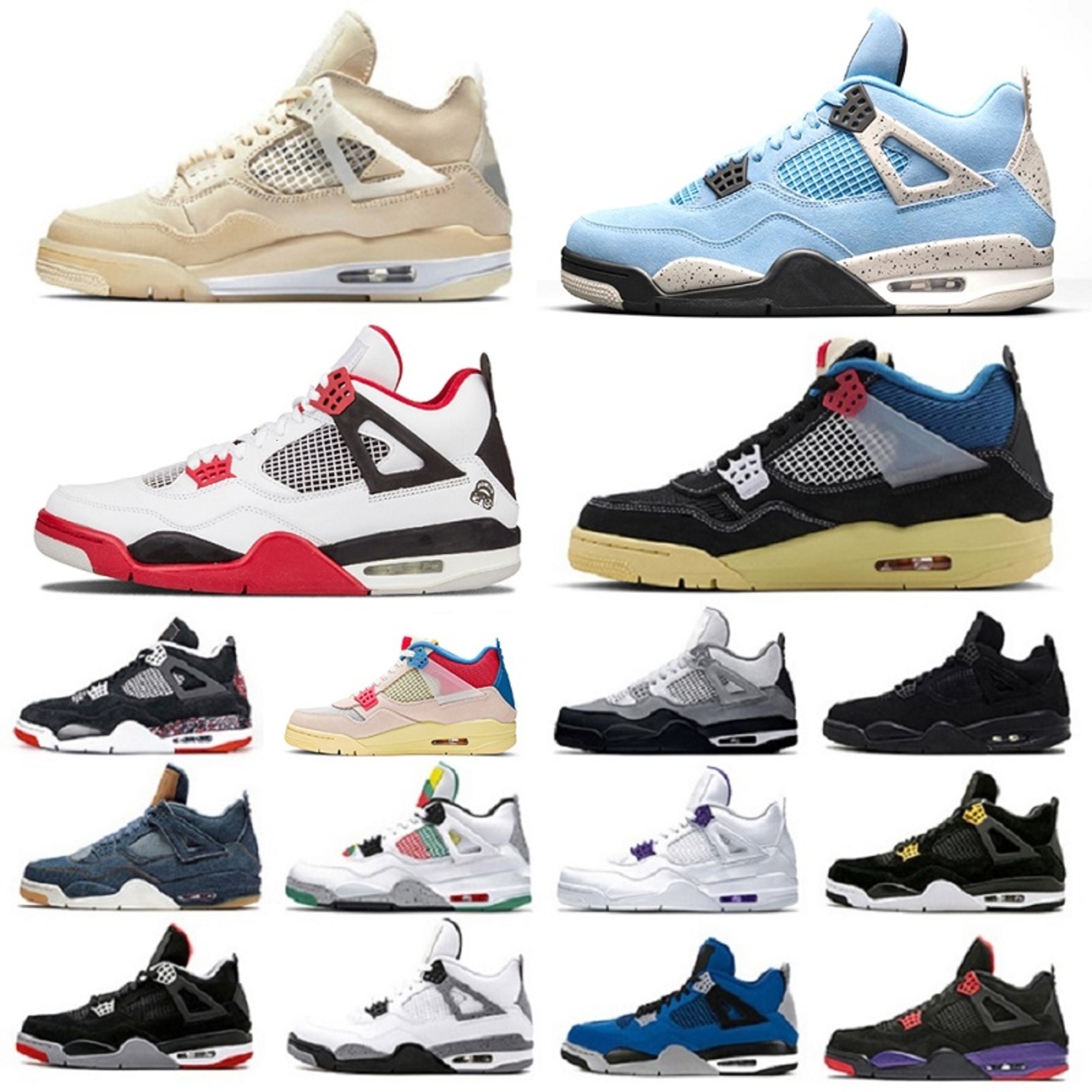 

University Blue Union X jumpman 4 Mens Basketball shoes Sail Fire Red Black Pure Money White Cement 4s Men trainers Sports Sneakers, Box fees etc