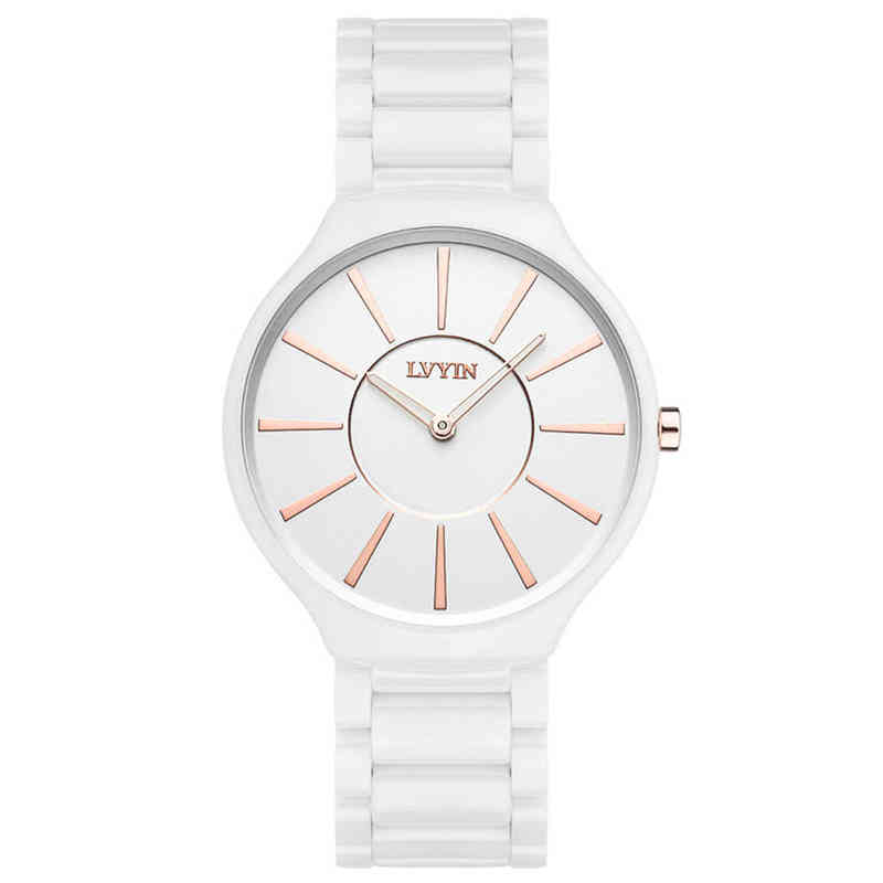 

LVYIN Ceramic Couple Watches Brand Luxury Black Lover Women Men Relojes Hombre With Box Quartz Calendar Dress Watches 6825 220113, White silver woven