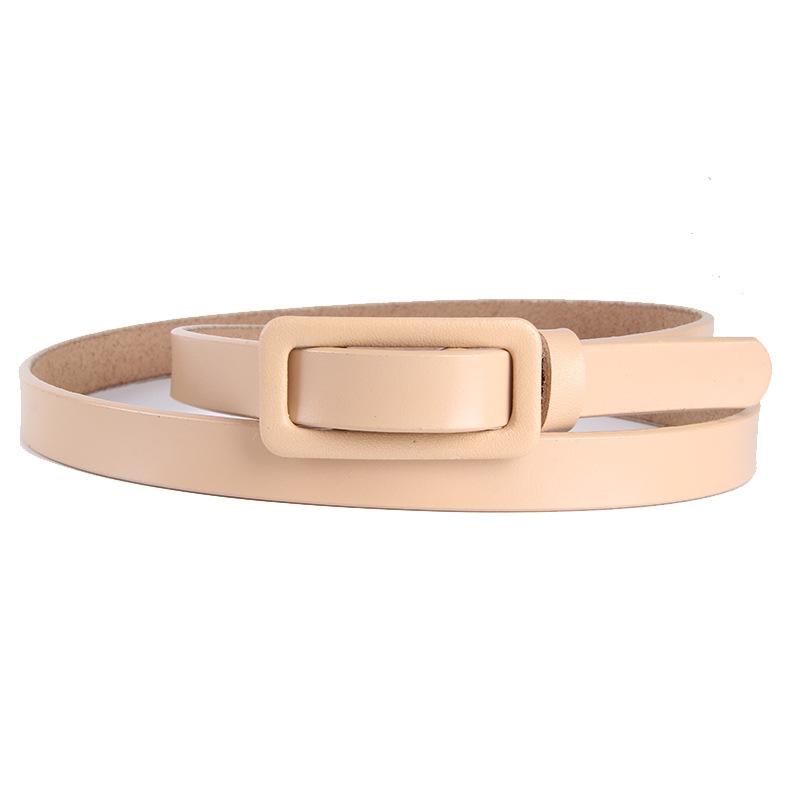 

Genuine Leather Women Belt For Dresses No Hole High Fashion Thin Belt Women Solid Red Camel Pink Summer Female Strap, White