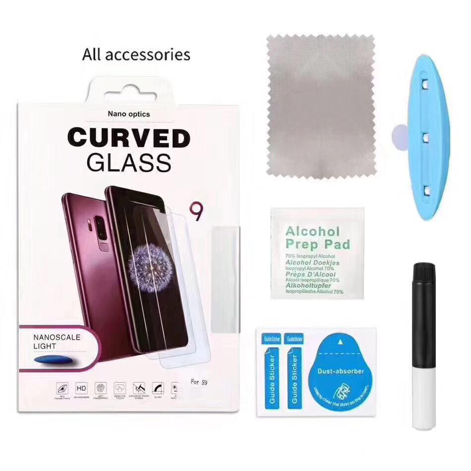 

UV Tempered Glass Protecor For Samsung Note 20 ultra 9 8 Galaxy S9 S8 Plus S7 Edge S10 S20 3D Full Liquid Glue Screen Protector with box