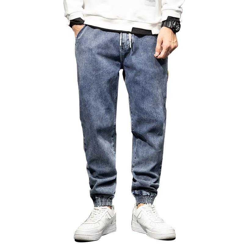

Plus size jeans denim men loose elastic waist trousers loose men autumn trendy cotton casual new jeans, Blue