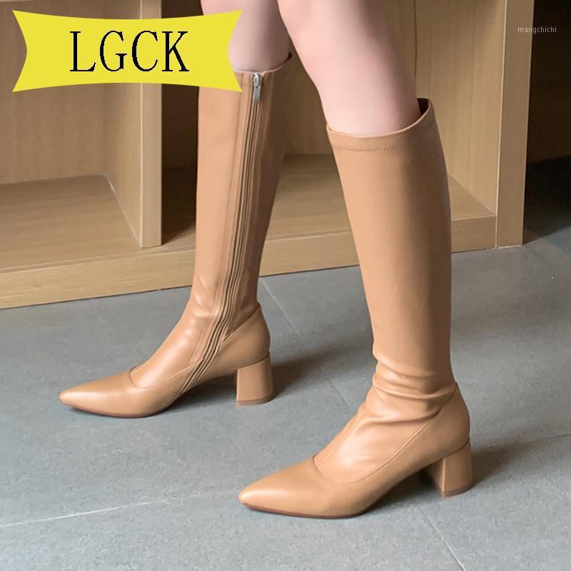 

Plus Size 34-40 Fashion Pointed Toe Knee High Boots Autumn Winter Warm High Heels Boots Shoes Long Zipper Tall Black1, Beige