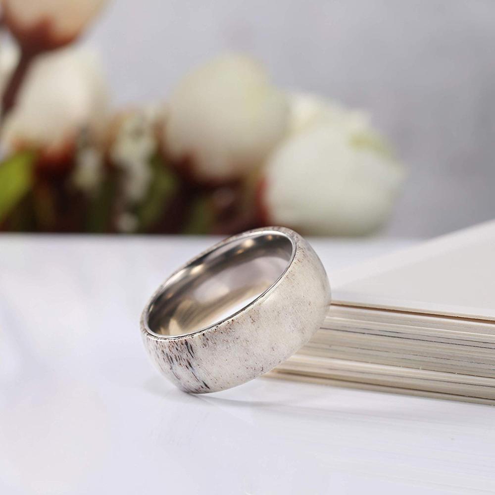 

Tigrade 2019 New Natural Deer Antler Titanium Ring Men Women Wedding Engagement Band Special Design Marble Finger anillo hombre Y1107