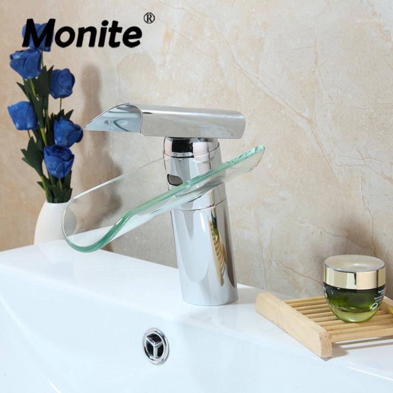 

Monite Bathroom Washbasin Glass Faucet Waterfall Glass Bathroom Basin Chrome Mix Tap Sink Faucet Two Chioce for1