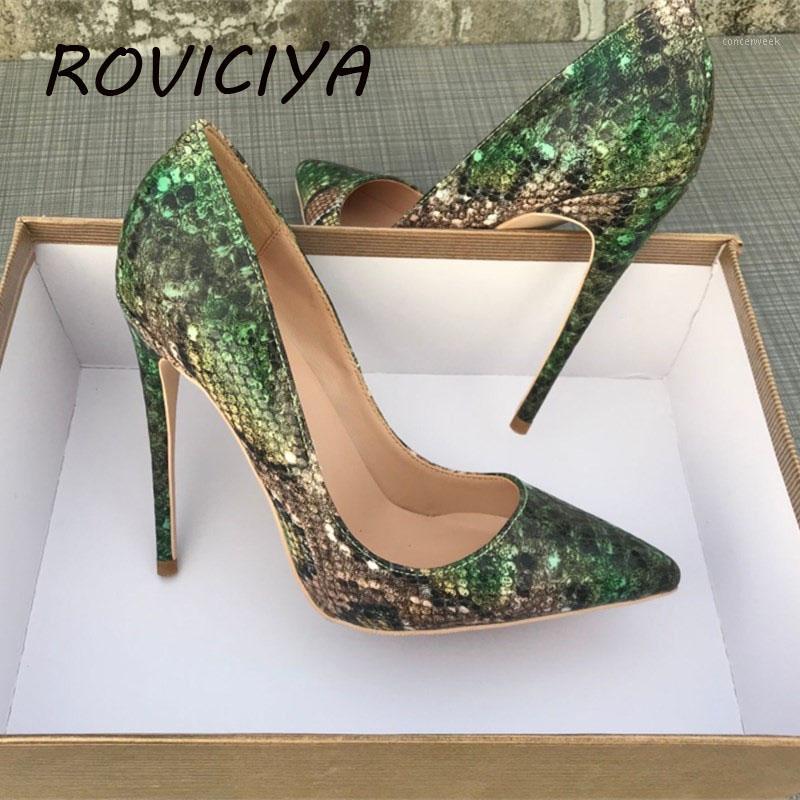 

Green snake pattern woman shoes girls sexy high heels printed multi colors stilettos 12cm wedding shoes YG032 ROVICIYA1, 10cm