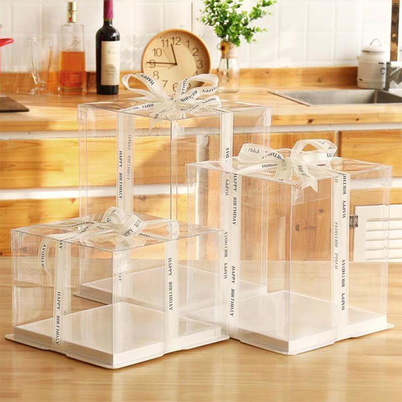 

5pcs Transparent Plastic Cake Packing Box Cake Dessert Gift Case Container Wedding Birthday Party Favor Without Ribbon1