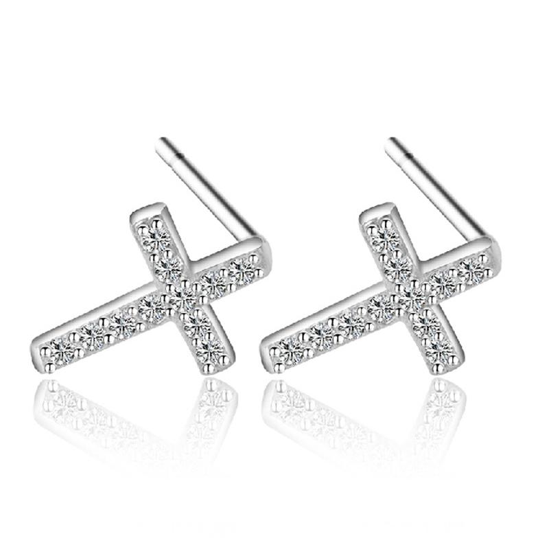 

925 Sterling Silver Zircon Cross Stud Earrings For Women Casual Style Girl Earings Personality Jewelry