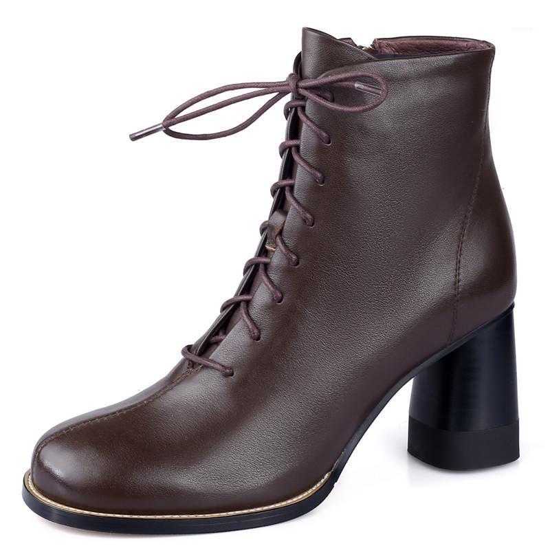 

Thick-heel Matin Boots New Leather Single Ankle Booties Black White Lace-up Women Shoes British Style 2020 Spring Autumn Female1