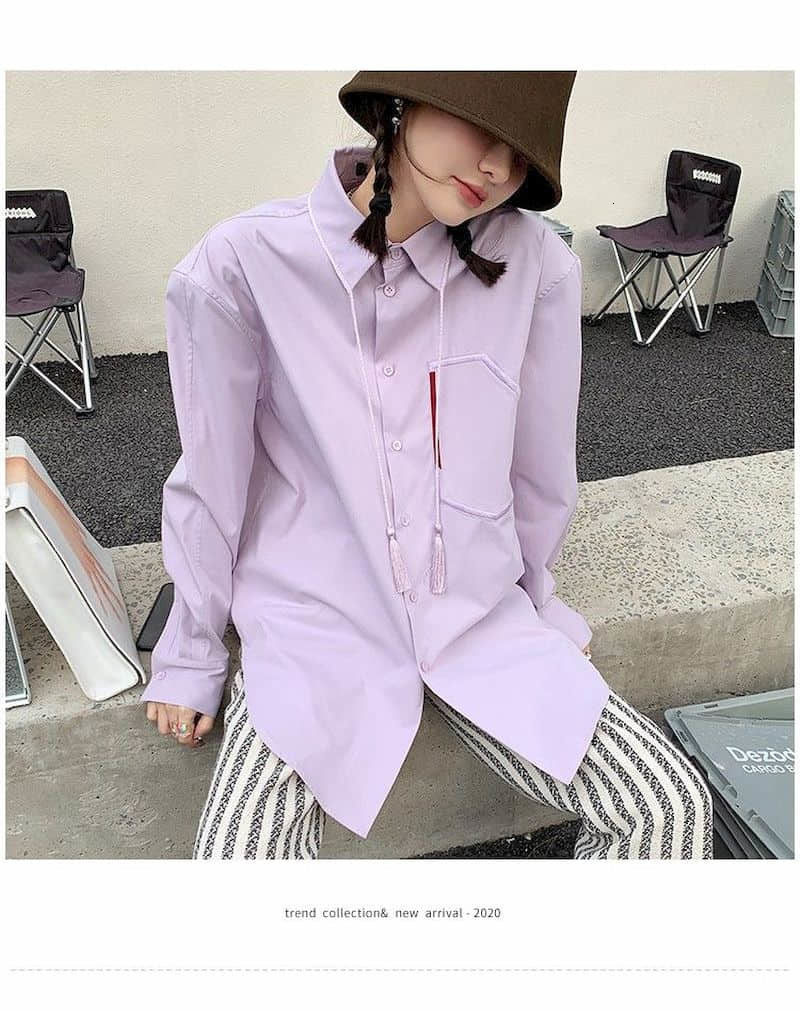 

2021 New Design Sense Niche Women Blouses Couple Autumn Winter 2021new Tassel Stitching Temperament Japanese Retro Casual Shirt R3oc, Blue