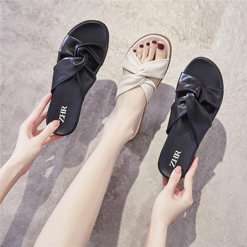 

2020 Leather Sandals Women Summer Soft Slippers Outdoor Indoor Beach Shoes Fashion Convenience Slip-on Slippers Female1, Beige