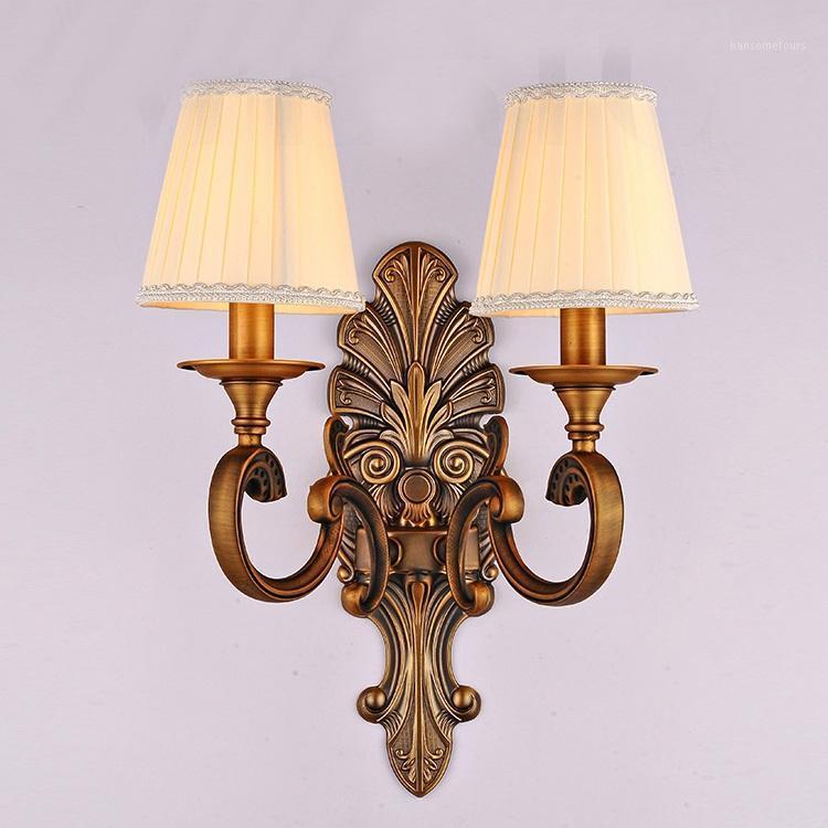 

American country double wall fabric simple European style of the ancient bed bedroom study room wall light1
