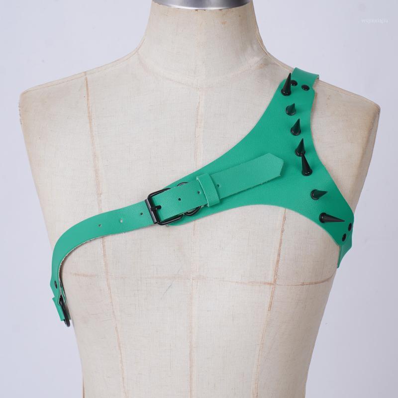 

Belts Fashion Leather Mens Harness Belt Sexy Punk Gothic Body Bondage Adjustable Chest Strap Single Shoulder Suspenders Restraint, Green