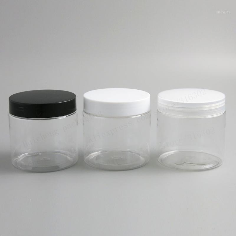 

200G Clear Empty PET Jars with Black White Clear Plastic Screw Lids 6.66oz Transparent cream make up bottle1