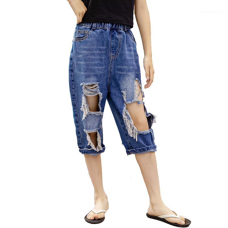 

Teen Girls Ripped Jeans Knee-length Pants Jeans for Teenage Girl Kid Fashion Loose Denim Pants Legs 3-14T Big Girls Beggars Pant1, Blue
