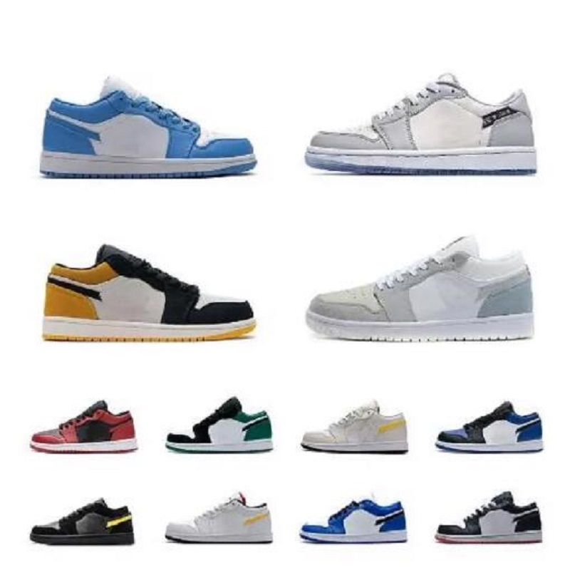 

Jumpman 1 Low 1s Basketball Shoes Men Women UNC Black Toe Bred Court Purple Game Royal Classic Blue Island Green Mens Trainers Sports Sneakers Size 36-45, Color 21