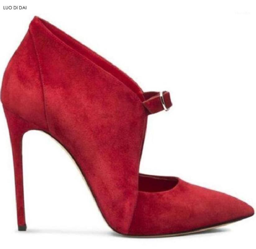 

2021 sexy ladies ankle boots fashion pointed toe boots suede leather red booties thin heel party shoes women mujer botas1