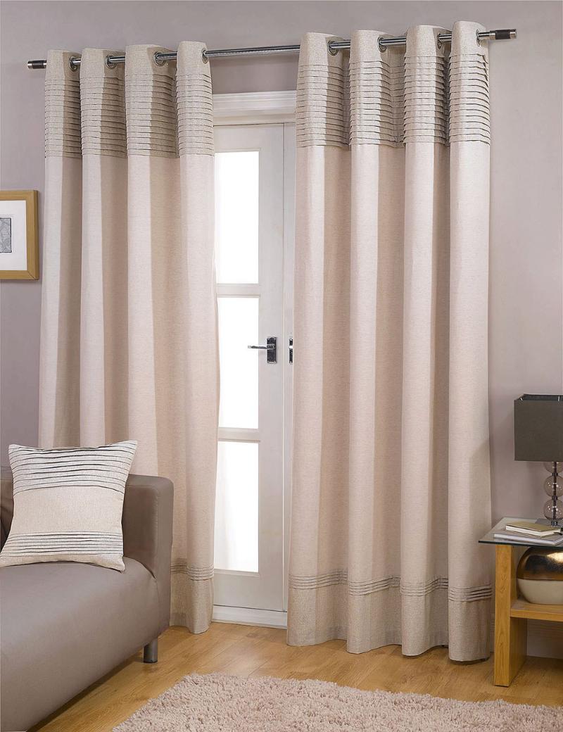 

Gyrotex Top Spark Pleat Panel Middle Linen Cotton Solid color Bottom Banding with Back Lining Blackout Curtains, Beige