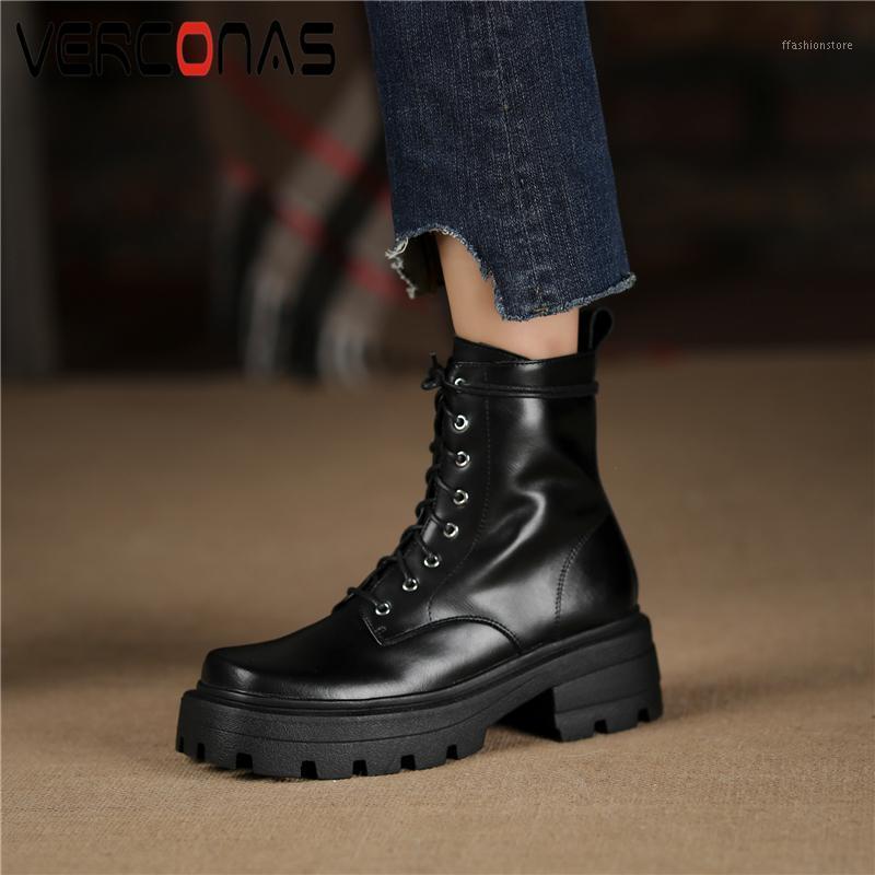 

VERCONAS Autumn Winter Warm Wool Snow Boots Ankle Boots For Women Platforms Shoes Woman Genuine Leather Thick Heels1, Black