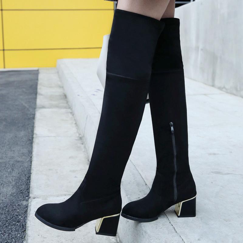 

Women Winter Thigh High Boots Suede Leather High HeelsZipper Female Over The Knee Boots Fashion Plus Size Shoes Drop Shipping