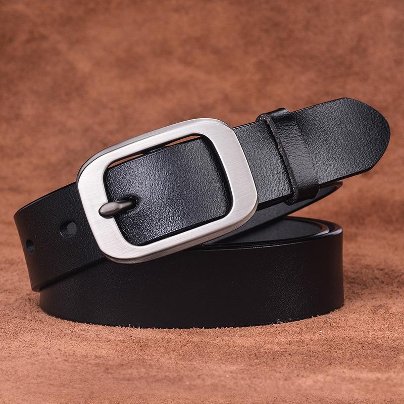 

Elifashion Leather Pure Cowskin Belt Square Buckle Pin Buckle Casual Simple All-match student Tide Jeans Belt Fashion For Women, Black