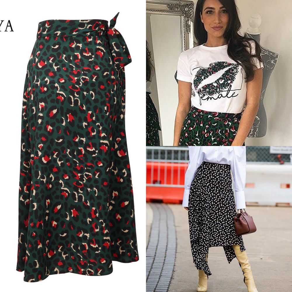 

Summer Vintage Leopard Print Long Skirts woman fashion Women High Waist Midi Ladies Green Beach Sexy Wrap Skirt W1218, Black