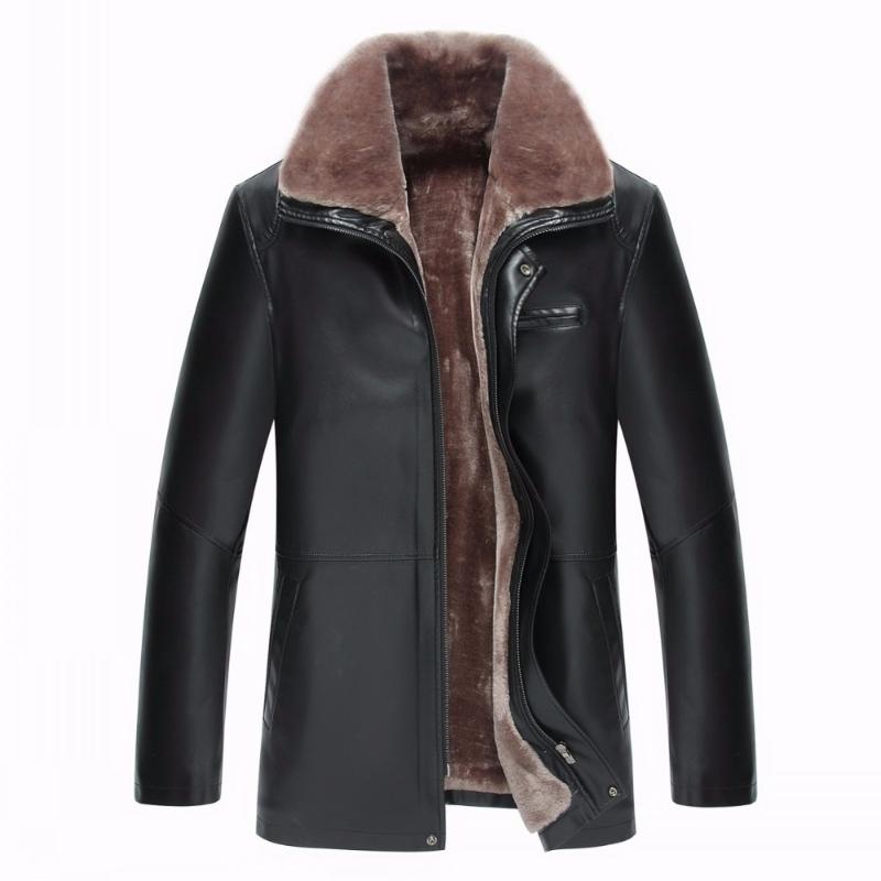 

Trade price new arrival fashion velvet thick warm winter men's fur Collar Mens Leather coat Jacket plus size -3XL LXW 10012, Black lxw