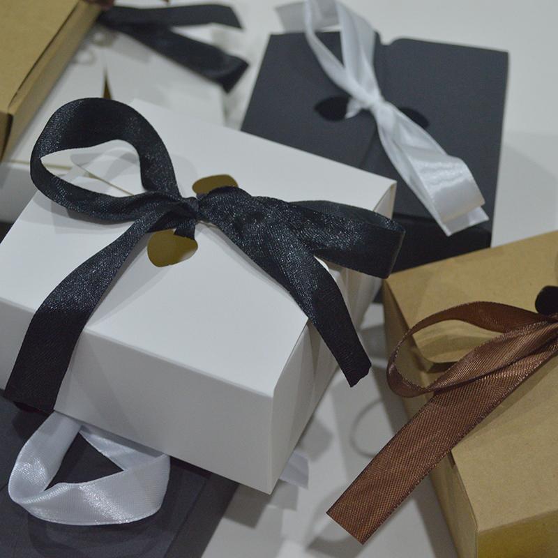 

10pcs Gift Box Big Kraft Box With Ribbon Decoration Paper Boxes For Party Favors Party Packaging Boxes Black Gift White